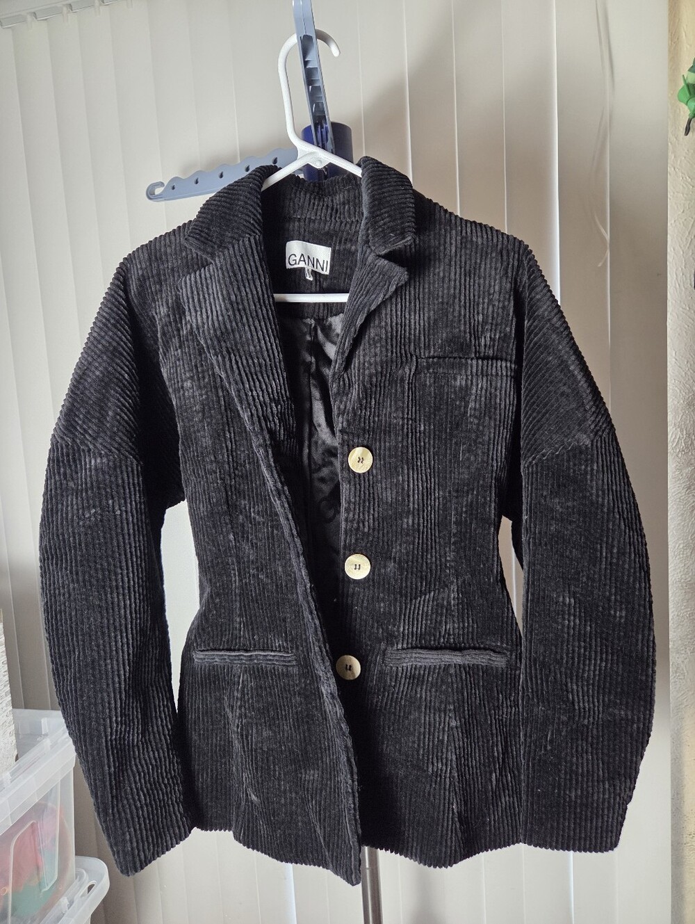 GANNI Wide-Wale Black Corduroy Blazer Jacket Single Breasted Size EU 32